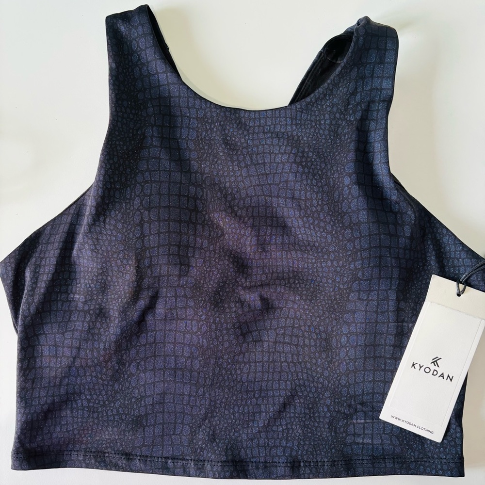 NWT Kyodan Shimmer Snake Print Crop Tank Top Built-in Bra Navy Blue Size M #137 - Picture 2 of 7